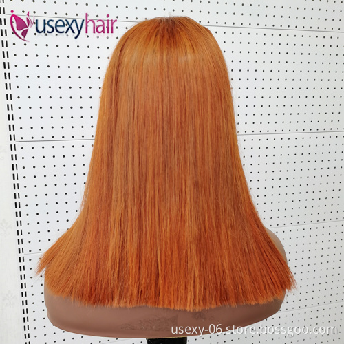 Wholesale prices custom logo 100 virgin human hair frontal wig ginger orange color bone straight super double drawn hair bob wig